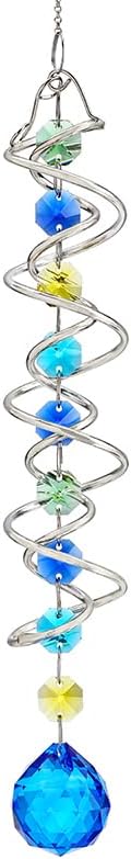 H&D HYALINE & DORA 20.5inch Gazing Ball Spiral Tail,Decorative Wind Spinner Sun Catcher,Rainbow Maker Double-Spiral W/Sea Blue Crystal Ball and Chain,Glass Crystals for Indoor Outdoor Decoration