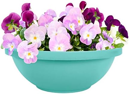 The HC Companies 24 Inch Large Garden Bowl Planter - Shallow Plant Pot with Drainage Plug for Indoor Outdoor Flowers, Herbs, Teal