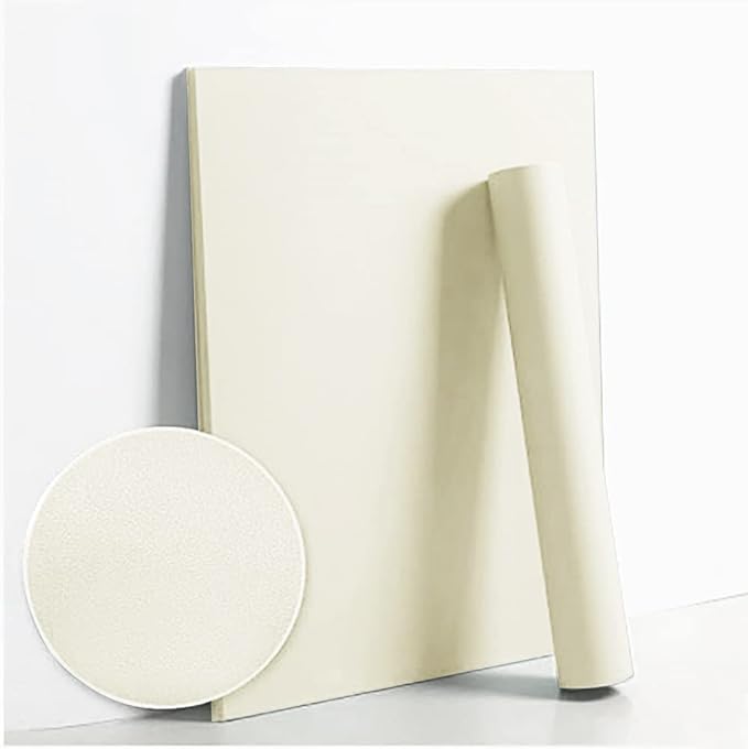 Dimoon 236''x17.7'' White Peel and Stick Wallpaper Contact Paper Modern Self Adhesive Wall Paper Removable Renter Friendly Textured Solid Color Shelf Cabinet Vinyl Roll (236''x17.7'',Cream White)