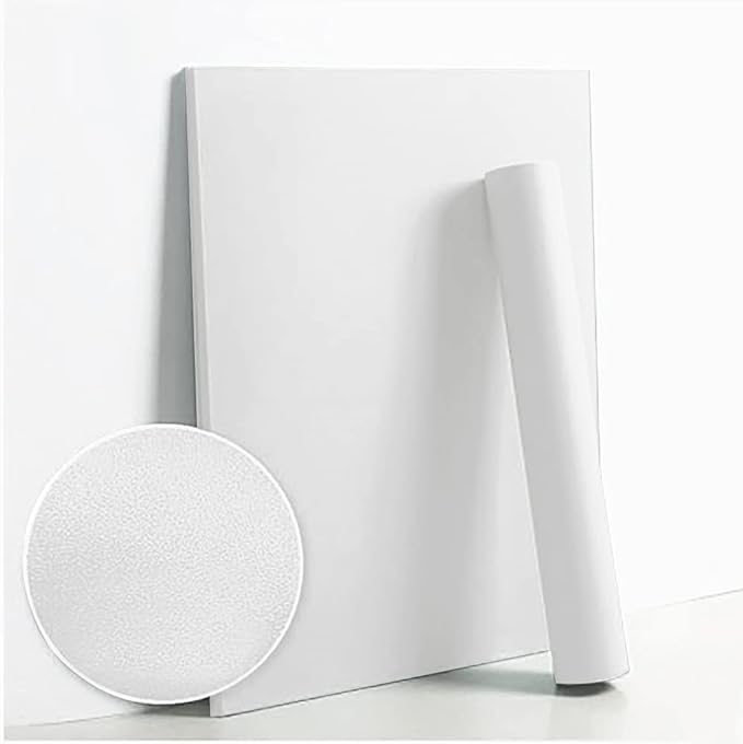 Dimoon 118''x17.7'' White Thicken Peel and Stick Wallpaper Contact Paper Modern Self Adhesive Wall Paper Removable Renter Friendly Textured Solid Color Vinyl Roll (118''x17.7'',White Thicken)