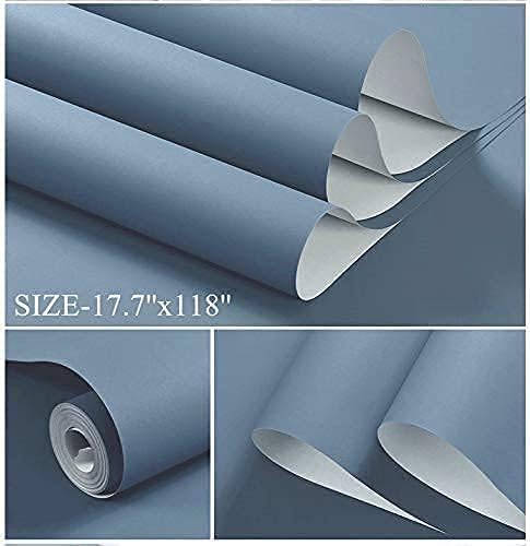 Dimoon 590''x23.6'' Blue Peel and Stick Wallpaper Contact Paper Modern Self Adhesive Wall Paper Removable Renter Friendly Textured Solid Color Shelf Cabinet Vinyl Roll (590''x23.6'',Blue Grey)