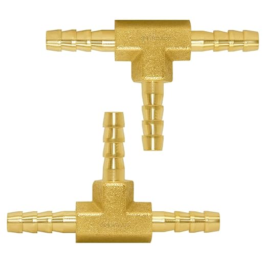 Joywayus 5/32" Brass Hose Barb, Tee 3 Way Union Pipe Fitting for Water/Fuel/Air (Pack of 2)