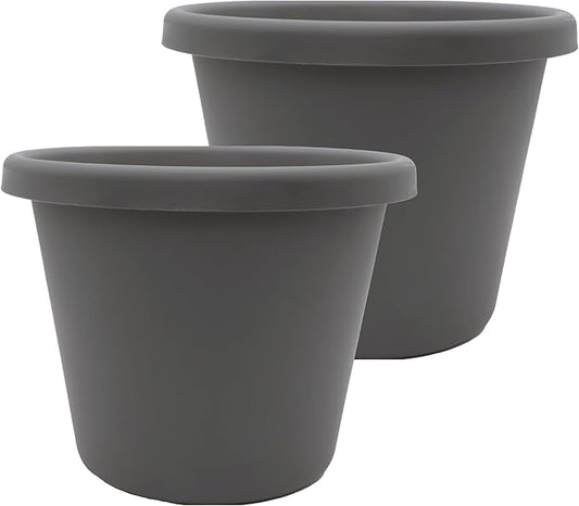 The HC Companies 17 inch Round Classic Planter - Plastic Plant Pot for Indoor Outdoor Plants Flowers Herbs, Warm Gray (2 Pack)