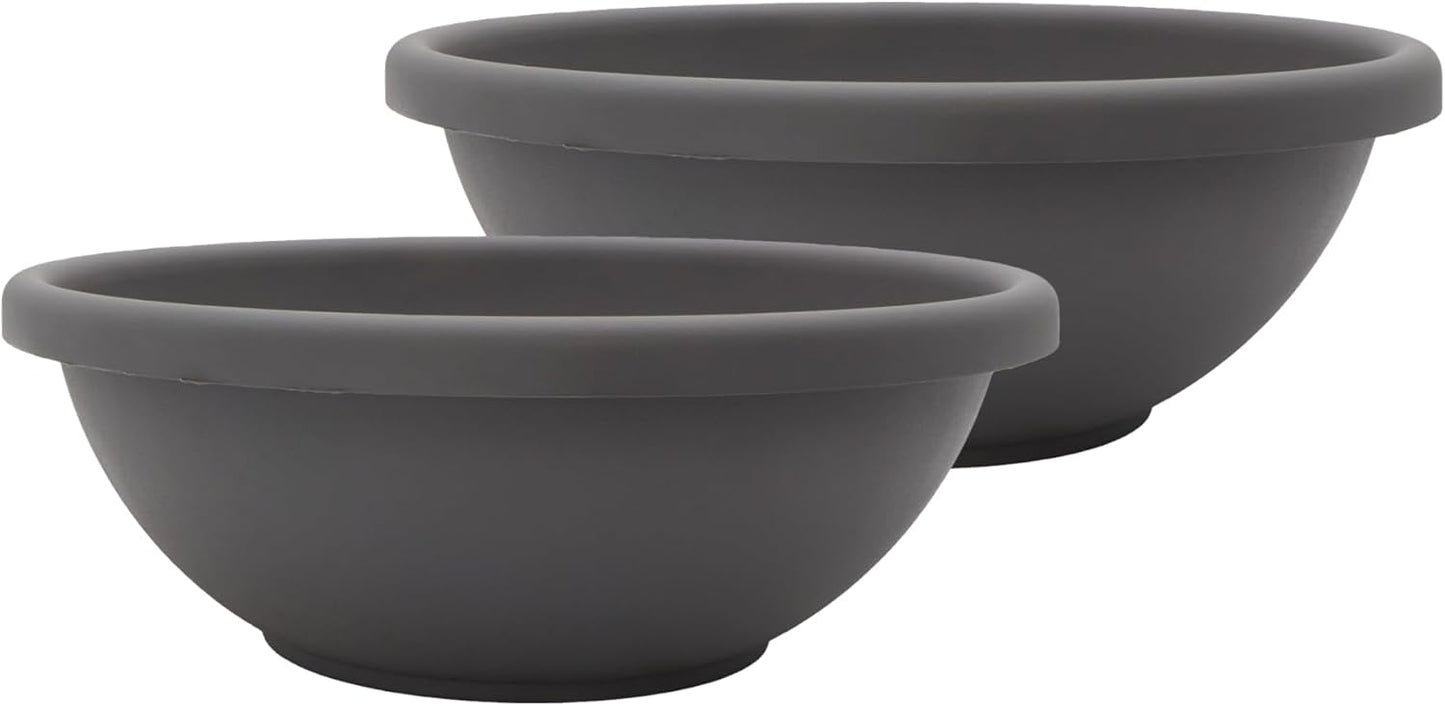 The HC Companies Shallow Planter with Drainage - Contemporary Garden Bowl Planter for Flowers, Herbs & More - Round Succulent Planter Pot for Indoors and Outdoors (15.5" Warm Gray, Pack of 2)