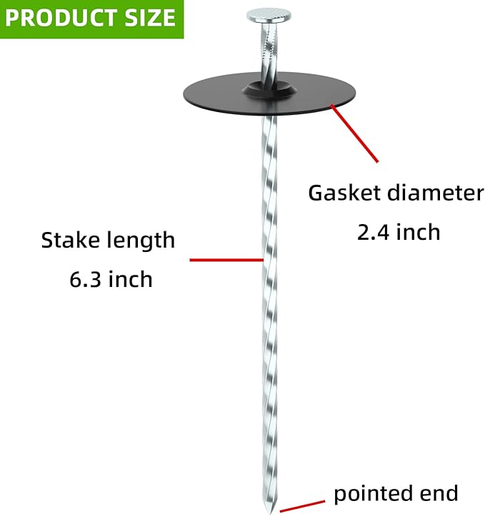 50 Pack Landscape Stakes with Gasket Caps - 6.3 Inch Heavy-Duty Galvanized Steel Garden Spikes are Used to Fixing Weed Barrier, Artificial Lawn, Patio Rug, Etc