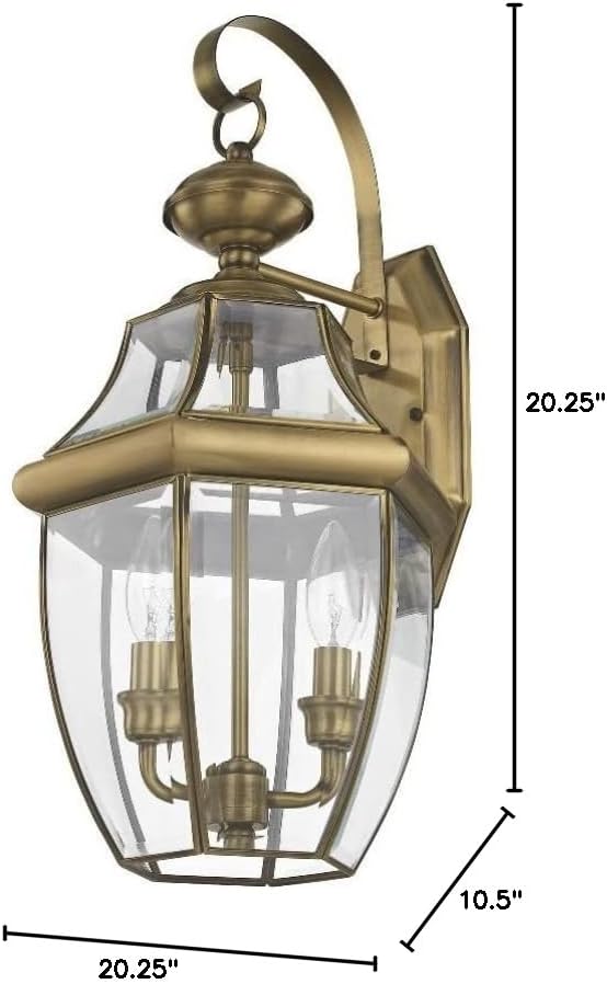 Livex Lighting 2251-07 Monterey 2 Light Outdoor Bronze Finish Solid Brass Wall Lantern with Clear Beveled Glass, 20.25" x 10.5" x 20.25"