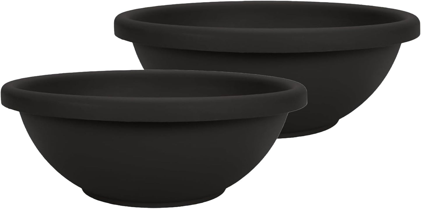 The HC Companies Shallow Planter with Drainage - Contemporary Garden Bowl Planter for Flowers, Herbs & More - Round Succulent Planter Pot for Indoors and Outdoors (24" Black, Pack of 2)