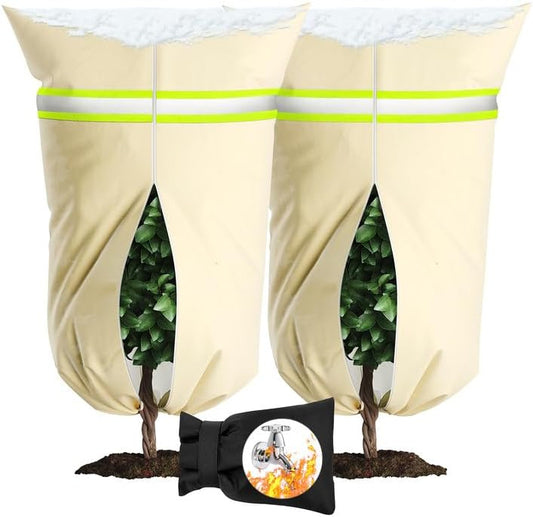 Upgrade Plant Cover Freeze Protection, 2 Packs 39"x47" 3 oz/yd² Thicken with Reflective Strip Frost Cloth Blankets for Trees Drawstring Bag Reusable with Zipper for Potted Cold Weather Garden