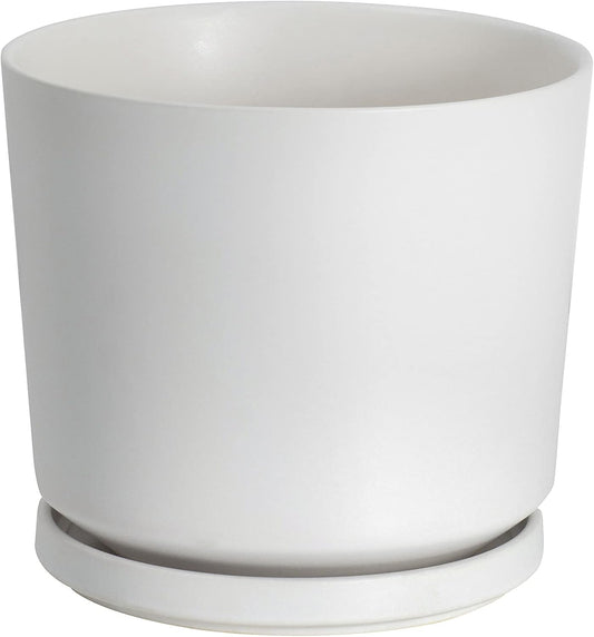 Ekirlin 5 inch Plant Pots,Ceramic Flower Planters Indoor,Modern Succulents Containers with Drain Hole Saucer,Decorate Home,Office & Outdoor (White)