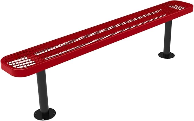 Coated Outdoor Furniture Heavy-Duty Outdoor Bench Thermoplastic Coated, Expanded Metal, Commercial-Grade Seating, Made in America (Surface Without Back, 6 Ft, Textured Red)