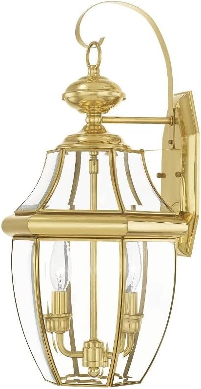 Livex Lighting 2251-07 Monterey 2 Light Outdoor Bronze Finish Solid Brass Wall Lantern with Clear Beveled Glass, 20.25" x 10.5" x 20.25"
