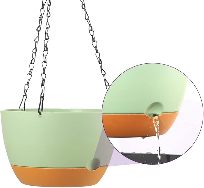 2 Pack Plastic Hanging Planters Set ,10 Inch Hanging Flower Plant Pot with Drainage Hole for Indoor Outdoor Plants, Round Hanging Basket with Removable Tray for Home Garden Porch Balcony Patio Decore