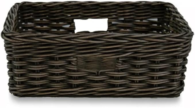 The Basket Lady Rectangular Low Wicker Storage Basket, Medium, 16 in L x 12 in W x 6 in H, Antique Walnut Brown