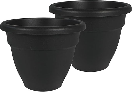 The HC Companies 20 Inch Caribbean Planter - Lightweight Indoor Outdoor Plastic Plant Pot for Herbs and Flowers, Black (Pack of 2)