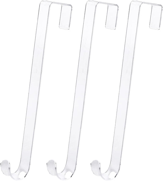 12" Clear Wreath Hangers for Front Door, 3 Pack Non-Scratch Over The Door Hooks Hanger, All-Season Decorations & Storage