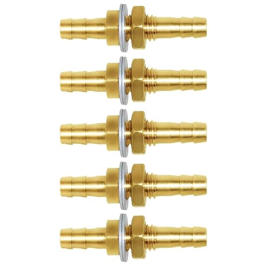 Joywayus 3/8" Hose Barb Bulkhead Fitting Thru-Bulk Head Hex Union Brass Fitting with Flat Washer Gasket Water/Fuel/Air (Pack of 5)