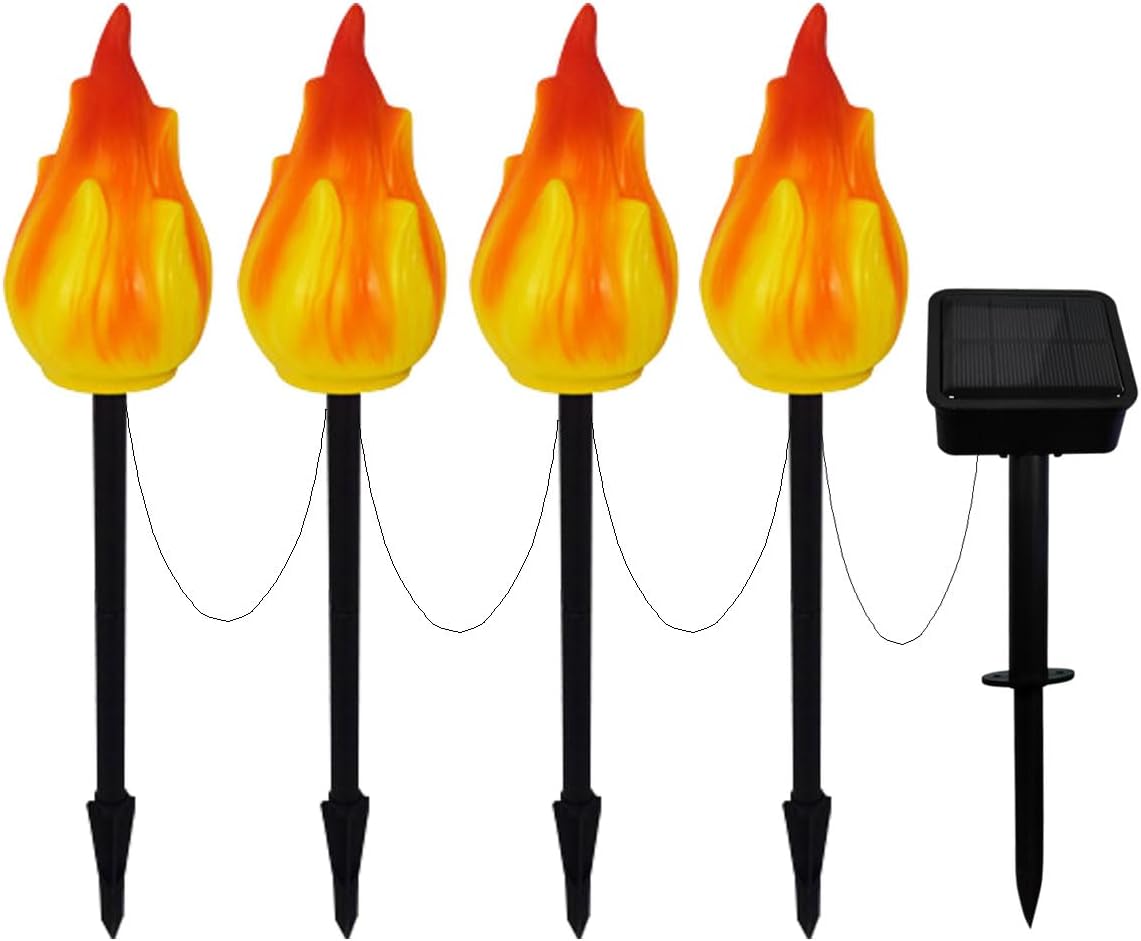 1 Solar by 4 Flame Lamps, Outdoor Courtyard Atmosphere Camping Light, Waterproof Ground Inserting Décor Lights (4 Flame Lamp)