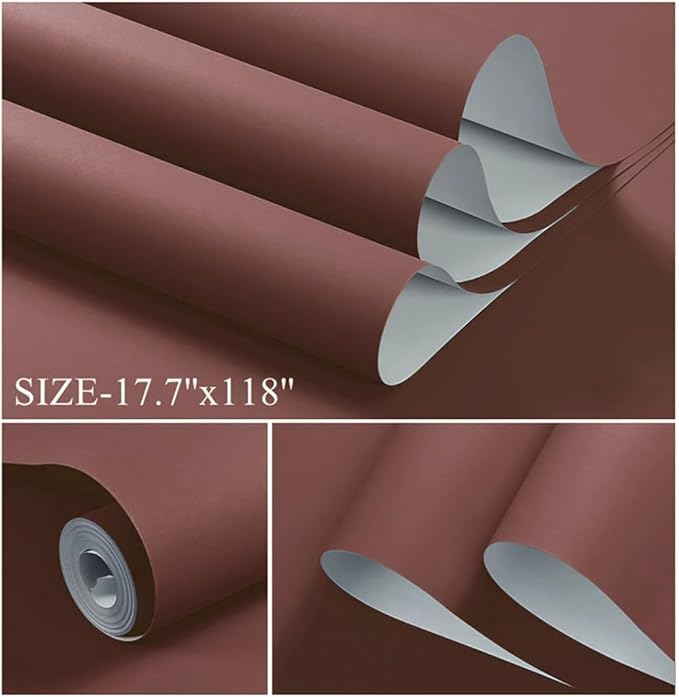 Dimoon 118''x17.7'' Red Peel and Stick Wallpaper Contact Paper Modern Self Adhesive Wall Paper Removable Renter Friendly Textured Solid Color Shelf Cabinet Vinyl Roll (118''x17.7'',Bordeaux Red)