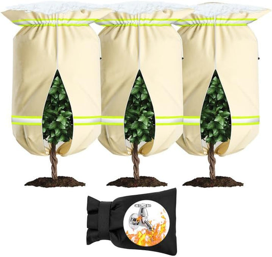 Plant Cover Freeze Protection,3 Packs 47"x72" 3 oz/yd² Thicken with Reflective Strip Frost Cloth Blankets for Trees Drawstring Bag Reusable with Zipper for Potted Winter Cold Weather Garden