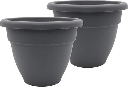 The HC Companies 20 Inch Caribbean Planter - Lightweight Indoor Outdoor Plastic Plant Pot for Herbs and Flowers, Warm Gray (Pack of 2)