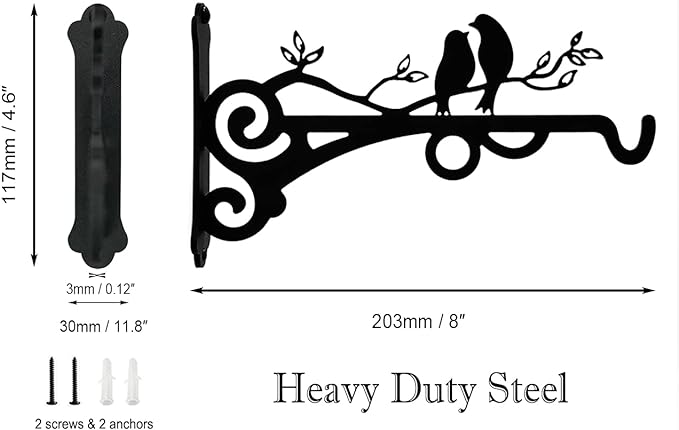 Multipurpose Hanging Basket Plant Brackets Outdoor Indoor, Heavy Duty Solid Steel Plant Hangers, Wall Mounted Lantern Hooks for Garden Plants Flower Light Bird Feeder, Pack of 2 Black