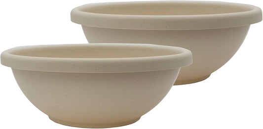 The HC Companies Shallow Planter with Drainage - Contemporary Garden Bowl Planter for Flowers, Herbs & More - Round Succulent Planter Pot for Indoors and Outdoors (15.5" Cottage Stone, Pack of 2)
