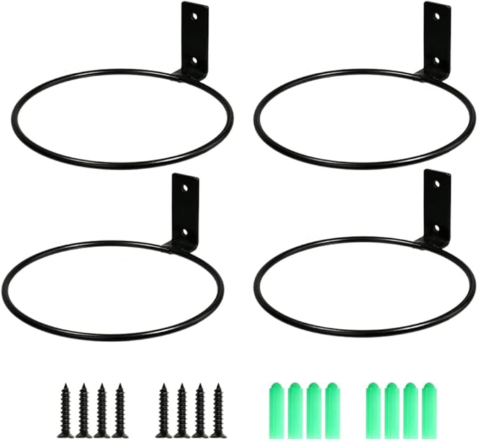 4 Pack 8in Flower Pot Holder Ring Wall Mounted Metal Planter Hooks Hangers Wall Bracket Wall Planter Hook (4, 8")