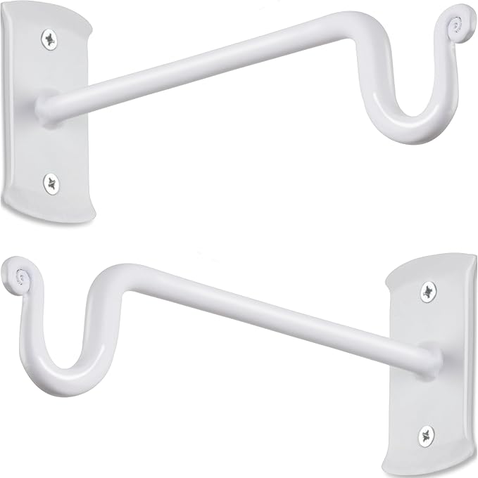 RTZEN Plant Hangers Outdoor or Indoor - Wrought Iron Metal Hanger Indoor Hook - Heavy Duty Wall Bracket Hooks for Hanging Plants Baskets Lanterns Wind Chimes - 2 Pack (White Shepherds Hooks)