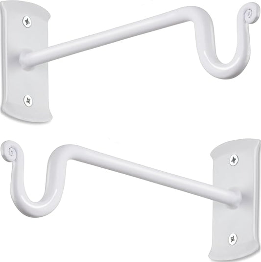 RTZEN Plant Hangers Outdoor or Indoor - Wrought Iron Metal Hanger Indoor Hook - Heavy Duty Wall Bracket Hooks for Hanging Plants Baskets Lanterns Wind Chimes - 2 Pack (White Shepherds Hooks)