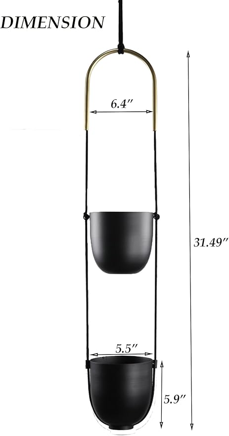 Modern Metal Hanging Planter for Indoor Outdoor Plants with Hook 2 Tier Boho Wall and Ceiling Flower Pots Baskets Holder Home Office Decor(Black)