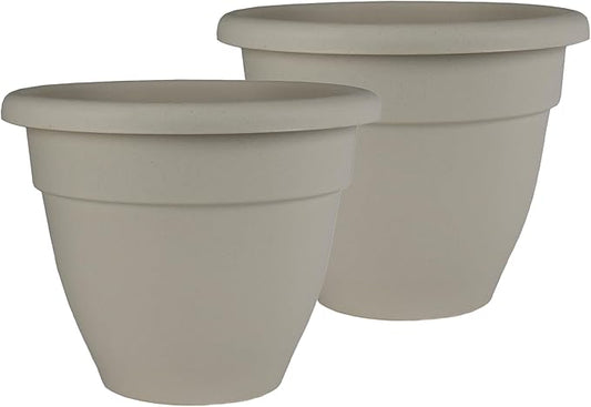 The HC Companies 20 Inch Caribbean Planter - Lightweight Indoor Outdoor Plastic Plant Pot for Herbs and Flowers, Cottage Stone (Pack of 2)