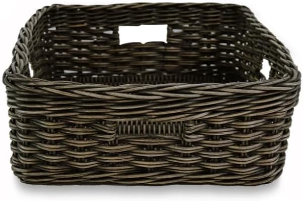 The Basket Lady Narrow Rectangular Wicker Storage Basket, Large, 20 in L x 16 in W x 6.5 in H, Antique Walnut Brown