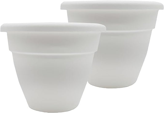 The HC Companies 20 Inch Caribbean Planter - Lightweight Indoor Outdoor Plastic Plant Pot for Herbs and Flowers, White (Pack of 2)