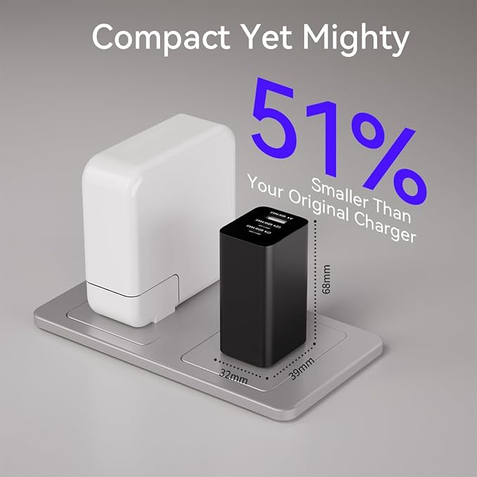 USB C Charger Block 65W Fast Charging, 3-Port USB C Charger with 5FT Cable, Foldable Plug Design for Travel, USB Charger Block Compatible with MacBook, Tablet, 16/15/14/Pro, Galaxy S24 and More