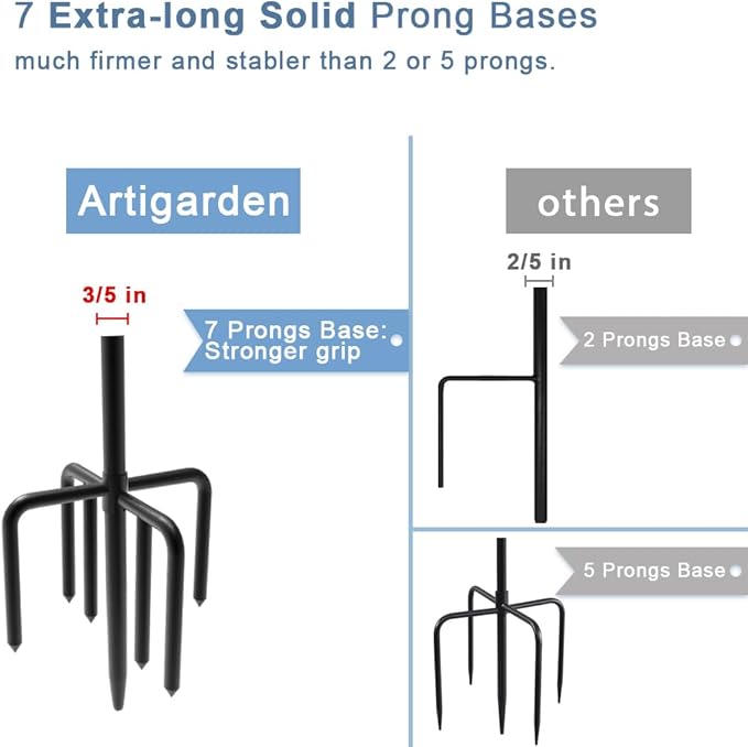 76 inch Outdoor Shepherd Hook with 5 Prong Base (2 Packs), Adjustable Heavy Duty Garden Hanging Stake for Bird Feeder Solar Light Plant Hanger Wedding Decor, Matte Black