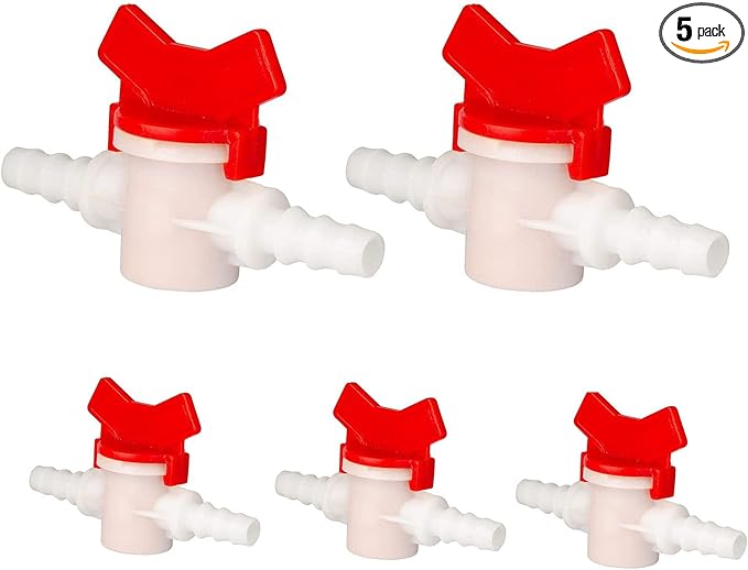 5 Pack Barbed Ball Valve 1/2" OD In-Line Ball Valve Shut-Off Switch with Hose Barb for Drip Irrigation and Aquariums Agricultura Garden