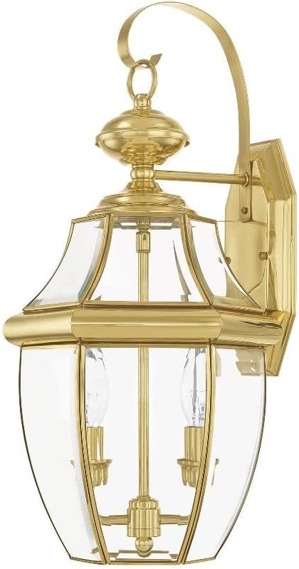 Livex Lighting 2251-07 Monterey 2 Light Outdoor Bronze Finish Solid Brass Wall Lantern with Clear Beveled Glass, 20.25" x 10.5" x 20.25"