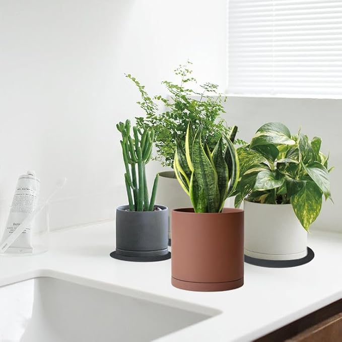 2 Pack Ceramic Plant Saucer Pot Tray 6 Inch, Planter Saucers 4 5 6 7 8 9 10 11 12 13 Inch for Indoors Outdoor, Durable Sturdy Flower Drainage drip Water Tray for Glazed Pots Base (6.4 Inch-Grey)