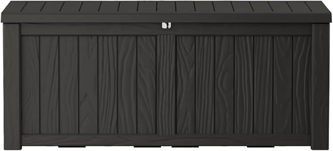 Extra-Large 150 Gallon Outdoor Chest Storage Waterproof - Outside Storage Box & Bench, Resin Deck Chest for Patio/Pool, Lockable UV-Resistant, Onyx Black