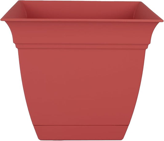 The HC Companies 8 Inch Eclipse Square Planter with Saucer – Indoor Outdoor Plant Pot for Flowers Vegetables Herbs, Rose