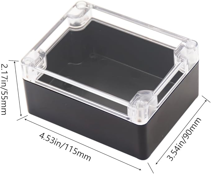 Project Box IP65 Waterproof Junction Box ABS Plastic Black Electrical Boxes DIY Electronic Project Case Power Enclosure Clear Cover 4.53"x3.54"x2.17"