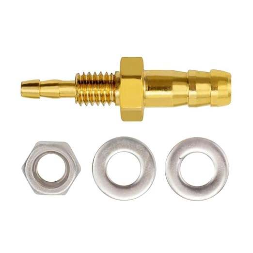 Joywayus 1/8''× 1/4'' Reducer Hose Barb Thru-Bulk Head Hex Union Brass Fitting with Flat Washer Gasket Water/Fuel/Air