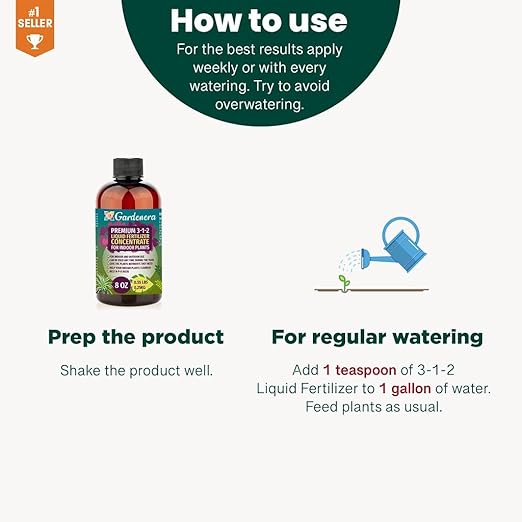 Premium Liquid Orchid Plant Fertilizer - 3-1-2 Concentrate for Indoor Plants and Flowers by Gardenera | Organic Plant Food for Orchids - 8oz