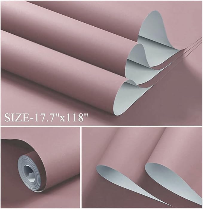 Dimoon 78.7''x17.7'' Pink Peel and Stick Wallpaper Contact Paper Modern Self Adhesive Wall Paper Removable Renter Friendly Textured Solid Color Shelf Cabinet Vinyl Roll (78.7''x17.7'',Grey Pink)