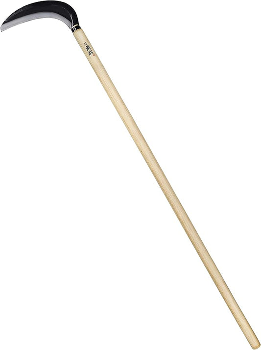 KAKURI Japanese Weeding Sickle Long Handle 45" [Thick Blade] Grass Sickle Stand Up Weeding Tool, Razor Sharp Japanese Carbon Steel Blade, Made in Japan