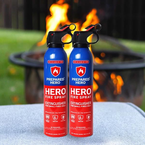 Prepared Hero Fire Spray - Mini Fire Extinguishers for House, Car, Garage - Kitchen Small Fire Extinguisher for Home, 100% Organic - Compact, Portable & Easy to Use, Non-Toxic - 8 Pack