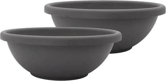 The HC Companies Shallow Planter with Drainage - Contemporary Garden Bowl Planter for Flowers, Herbs & More - Round Succulent Planter Pot for Indoors and Outdoors (13" Warm Gray, Pack of 2)