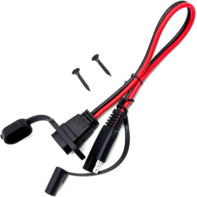 SAE Socket Sidewall Port - Solar Panel Mount with SAE Quick Disconnect Universal Flush-Mountable Connector for Solar Generator Battery Charger with 2 Mounting Screws (SAE Cable)