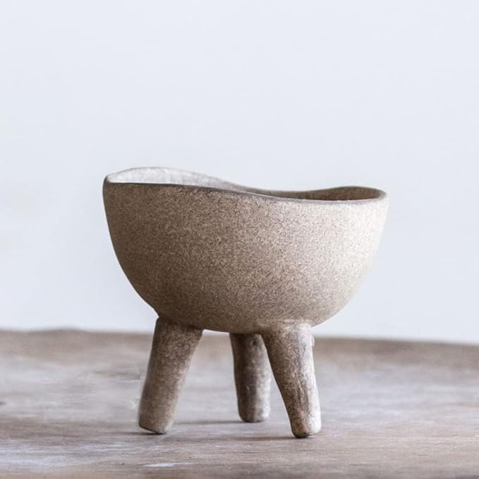 Creative Co-Op Boho Terracotta Footed Planter, Distressed Cream