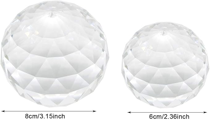 2 Pack Clear Crystal Ball Prism Window Rainbow Maker Window Prisms Suncatcher for Feng Shui, (80mm+60mm)